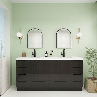 Carla 72" Freestanding Bathroom Vanity With Double Sink, Gloss Black