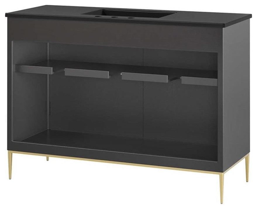 Modway Awaken 48" Solid Wood and MDF Bathroom Vanity in Black