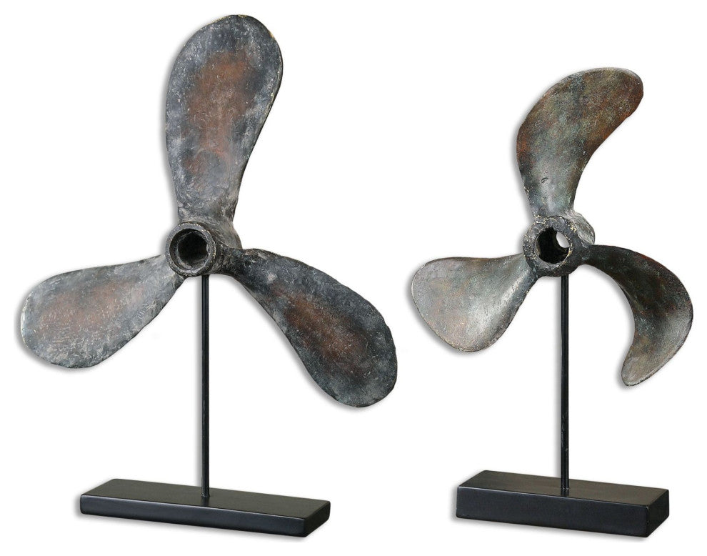 Uttermost 19947 Propellers Sculptural Object - 2 Piece Set - Rust Brown