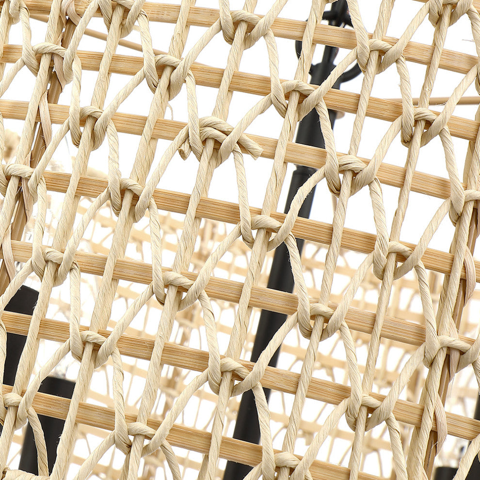 20" 4-Light Rattan Drum Chandelier Light With Black Canopy