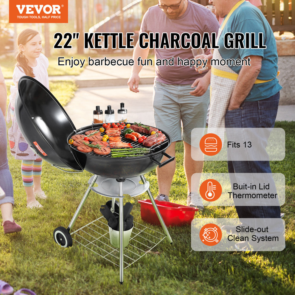 VEVOR 22" Kettle Charcoal Grill BBQ Portable Grill Outdoor Barbecue Cooking