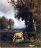 William M Hart Cows in the Meadow, 20"x25" Gallery Wrapped Canvas Print