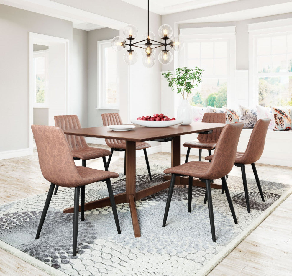 Dining Chair, Set of 2, Faux Vinyl Leather, Steel, Vintage Brown, Black, Cafe
