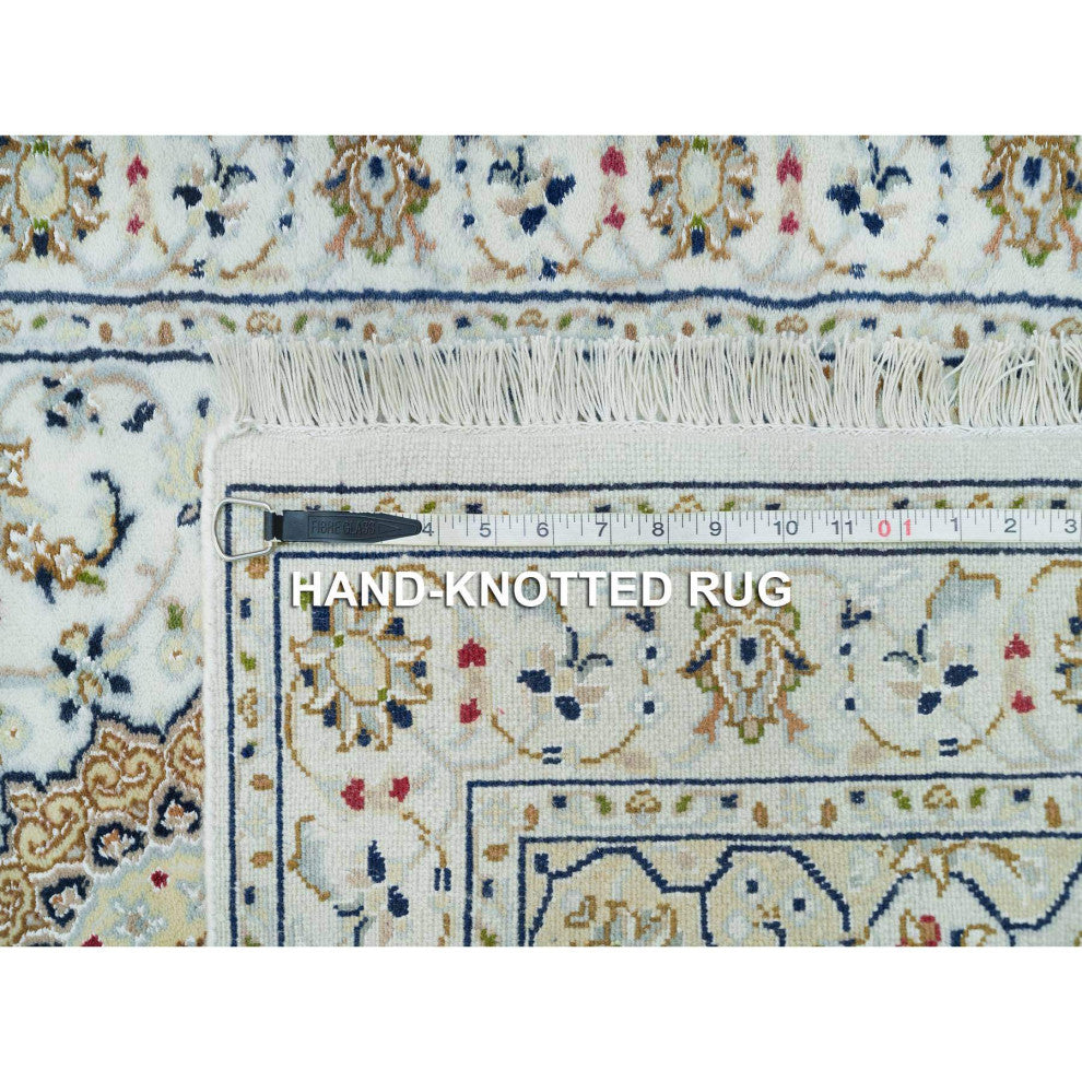 White 250 KPSI Pure Wool Hand Knotted Nain Design XL Runner Rug 2'8"x16'7"
