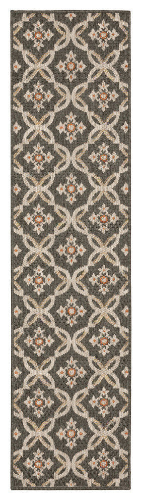 Oriental Weavers Latitude Grey/ Orange Geometric Indoor/Outdoor Rug 1'10"X7'6"