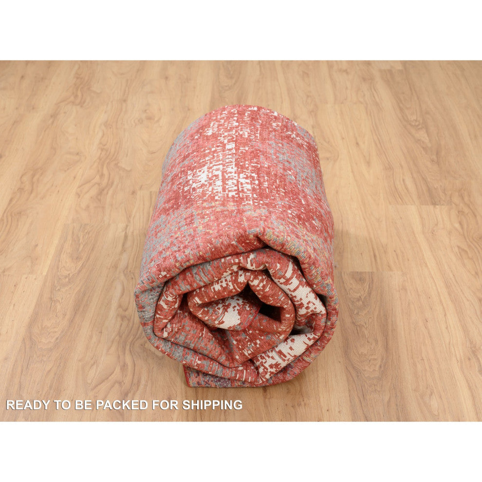Red, Modern Design, Nepale Weave, Wool and Silk, Hand Knotted, Rug, 8'0" x 10'0"