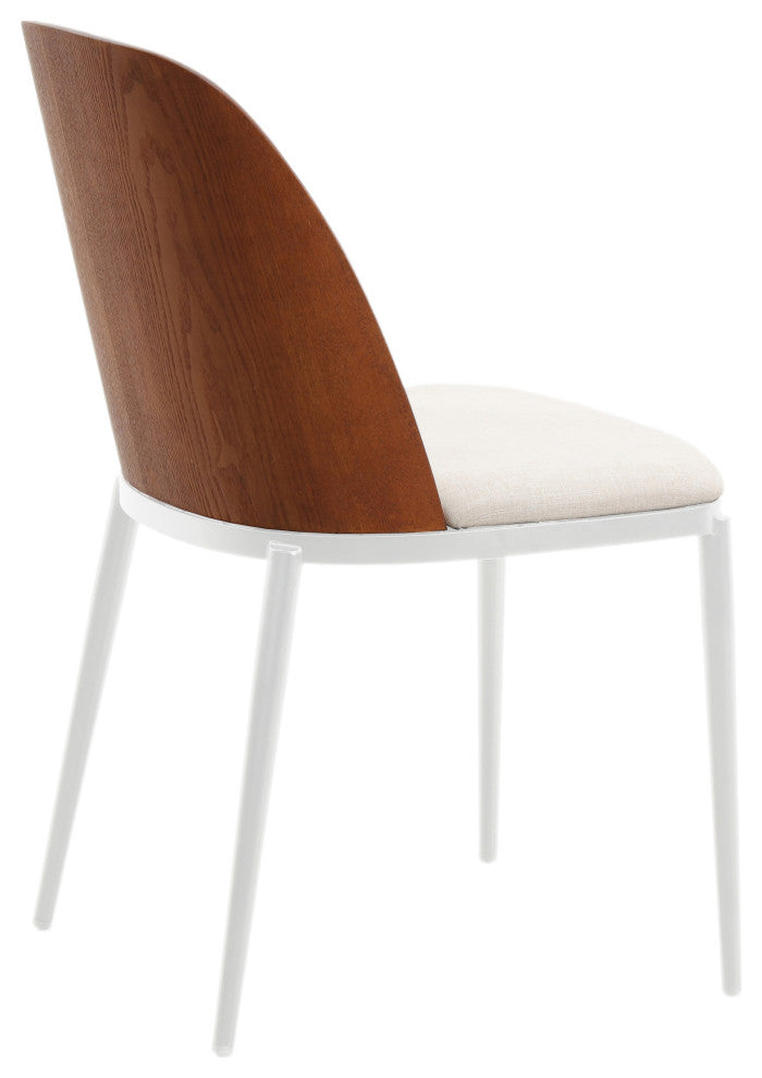 LeisureMod Tule Dining Chair with White Frame Set of 2, Walnut/Beige