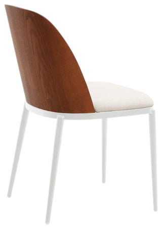 LeisureMod Tule Dining Chair with White Frame Set of 2, Walnut/Beige
