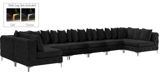 Tremblay Velvet Upholstered 9-Piece Modular U-Shaped Sectional, Black