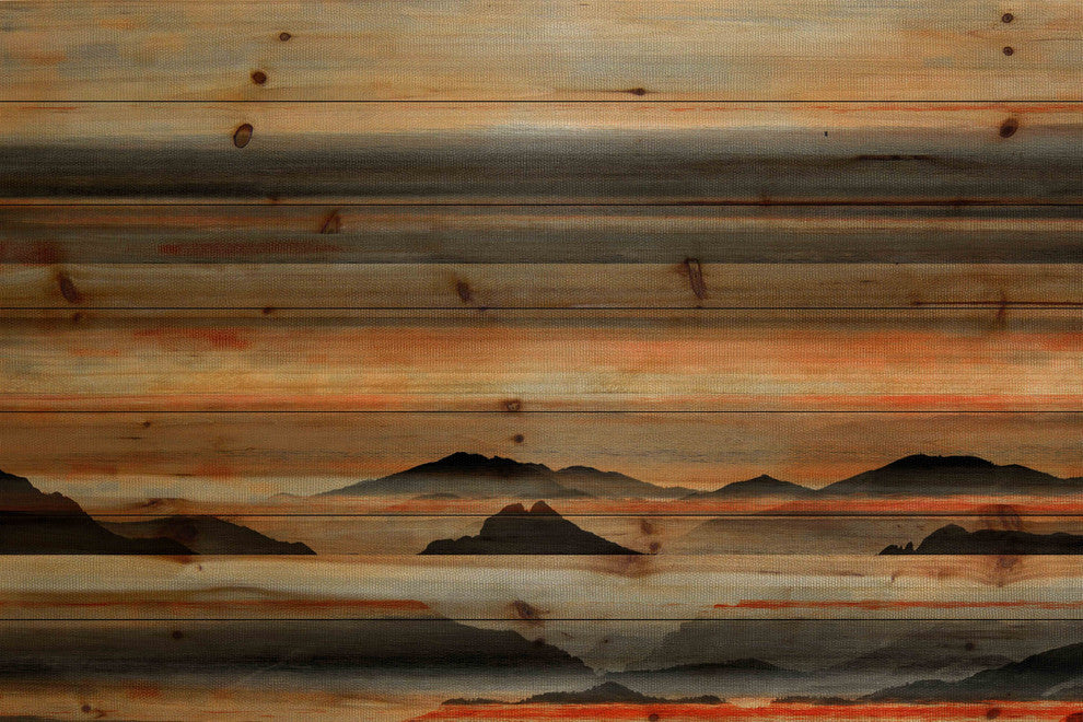 "Desert Mountains" Print on Natural Pine Wood, 36"x24"