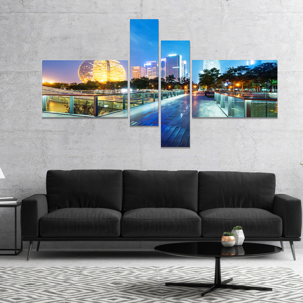 China Hangzhou Skyscrapers, Cityscape Canvas Art Print, 60"x32", 4 panels