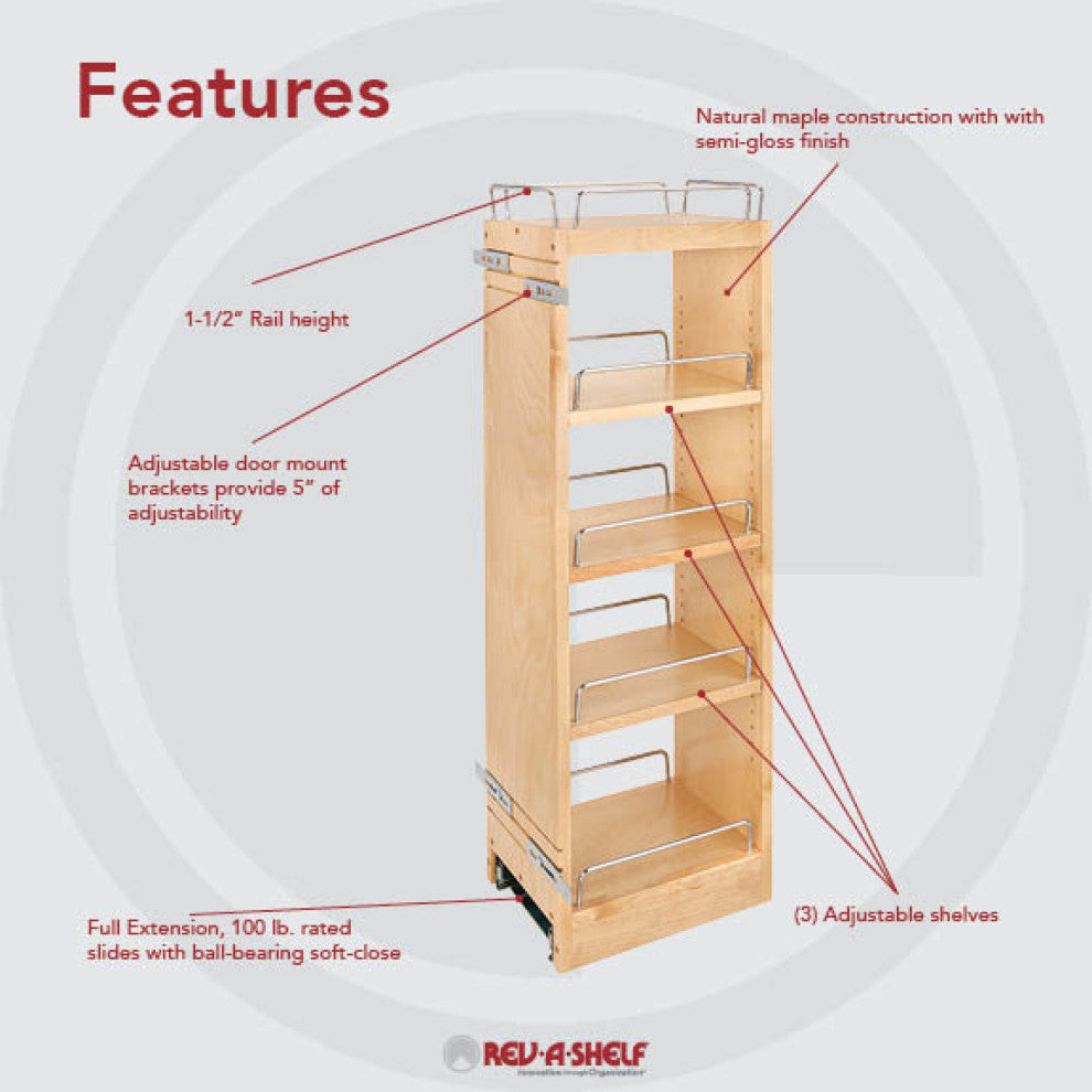 Wood Wall Cabinet Pull Out Organizer for 36" H Cabinets With BB Soft Close, 8"