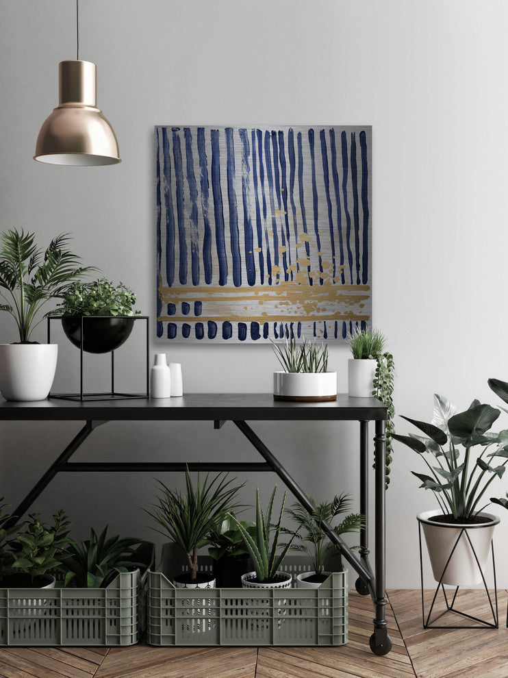 "Blue Verticals" Painting Print on Brushed Aluminum, 48"x48"