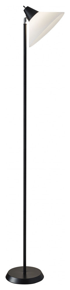 Elemental Black Metal Torchiere With White Cone Shade