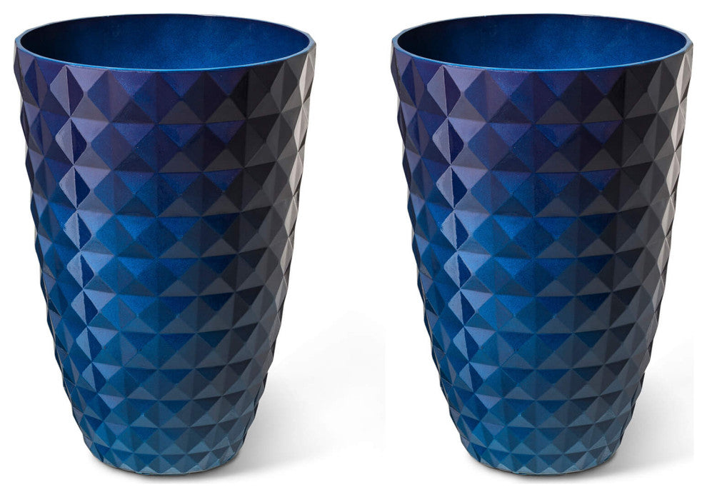 Set of 2 Eco-Friendly PE Faux Ceramic Textured Planters, Cobalt Blue