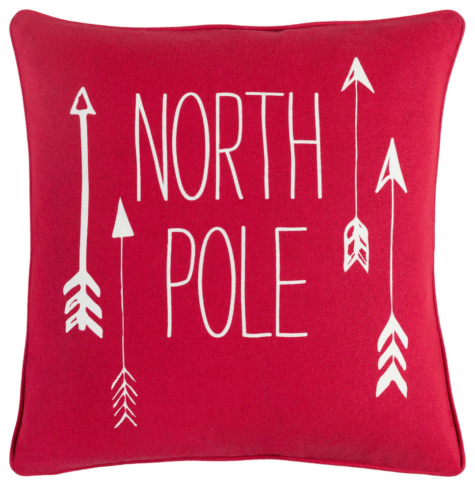 Surya Holiday HOLI-7267 18"x18" Pillow Kit, Bright Red/Ivory