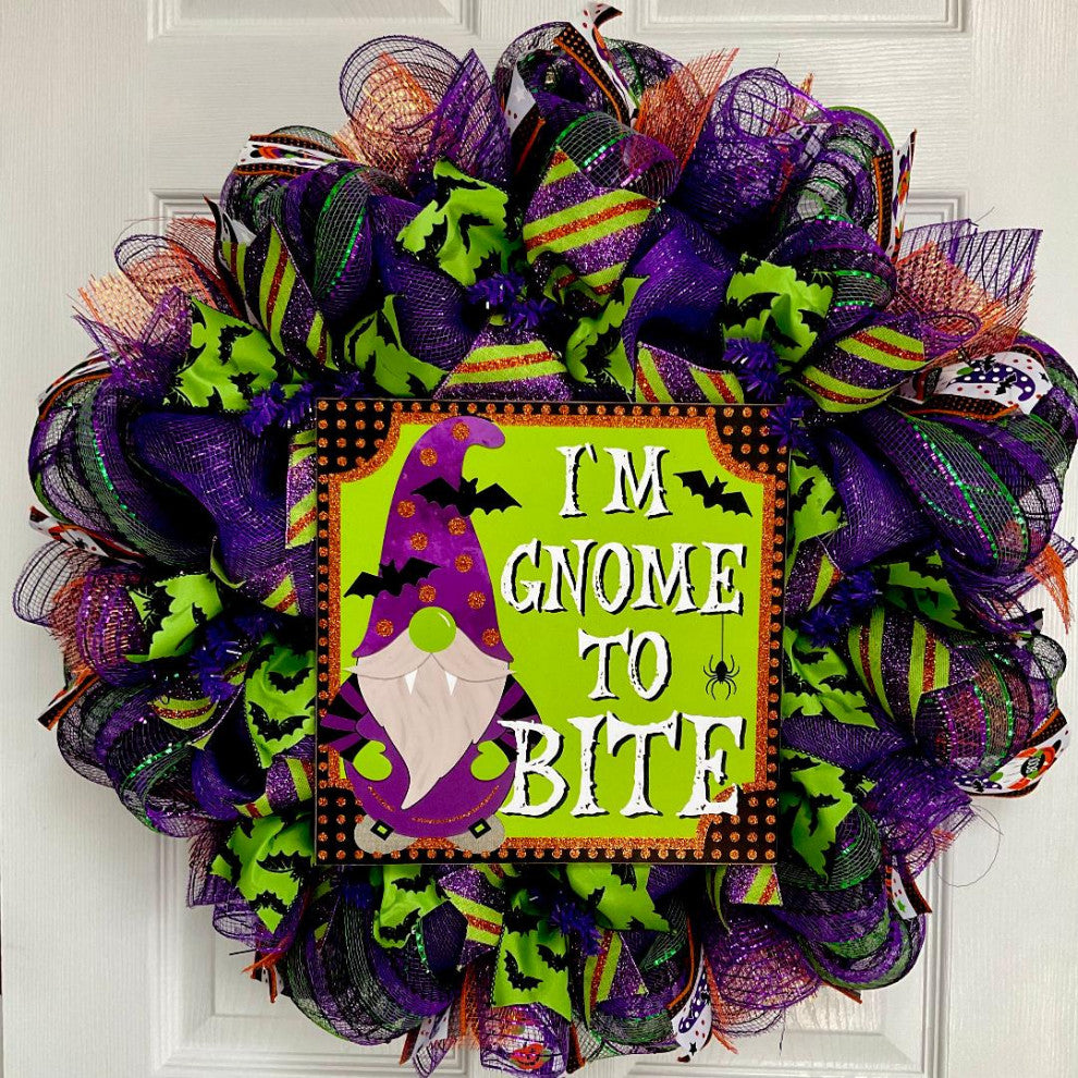 Gnome To Bite Deco Mesh Halloween Wreath