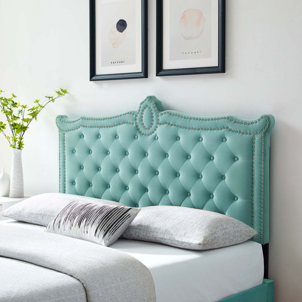 Louisa Tufted Performance Velvet Twin Headboard, Mint