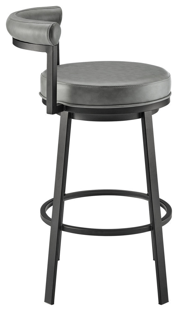 Neura Swivel Counter or Bar Stool in Black Finish and Grey Faux Leather