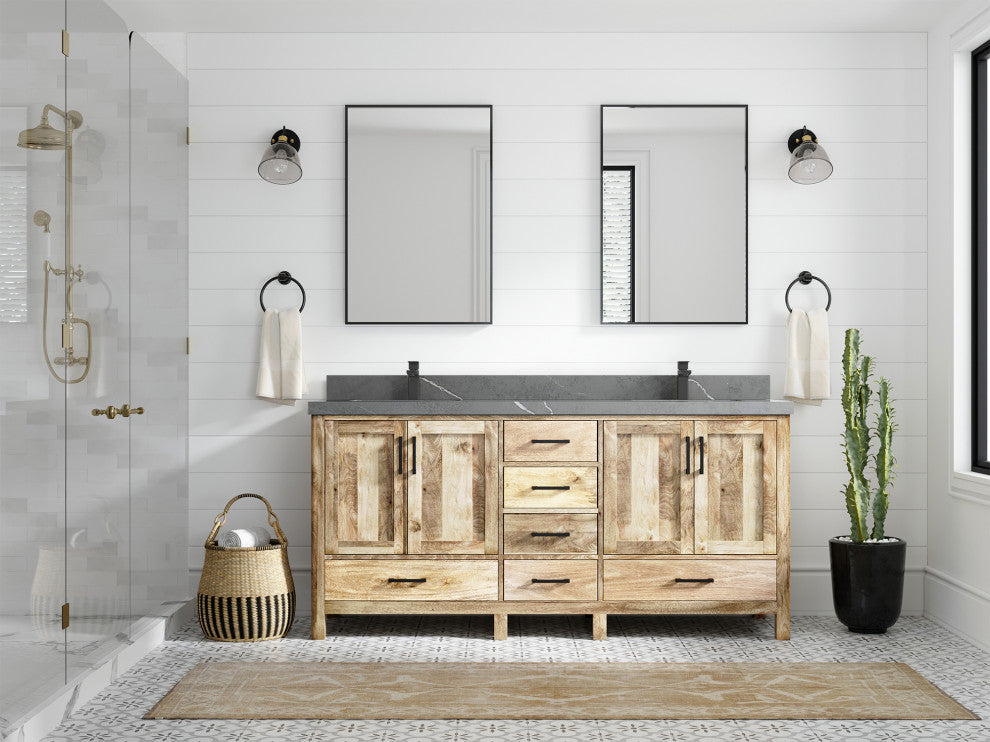 Malibu Mango 72" Double Sink Bath Vanity, White Washed 2" Piatra Gray