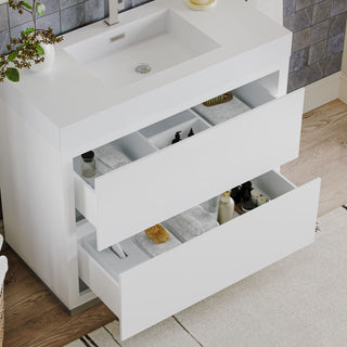 Boutique Bath Vanity, High Gloss White, 40", Single Sink, Freestanding