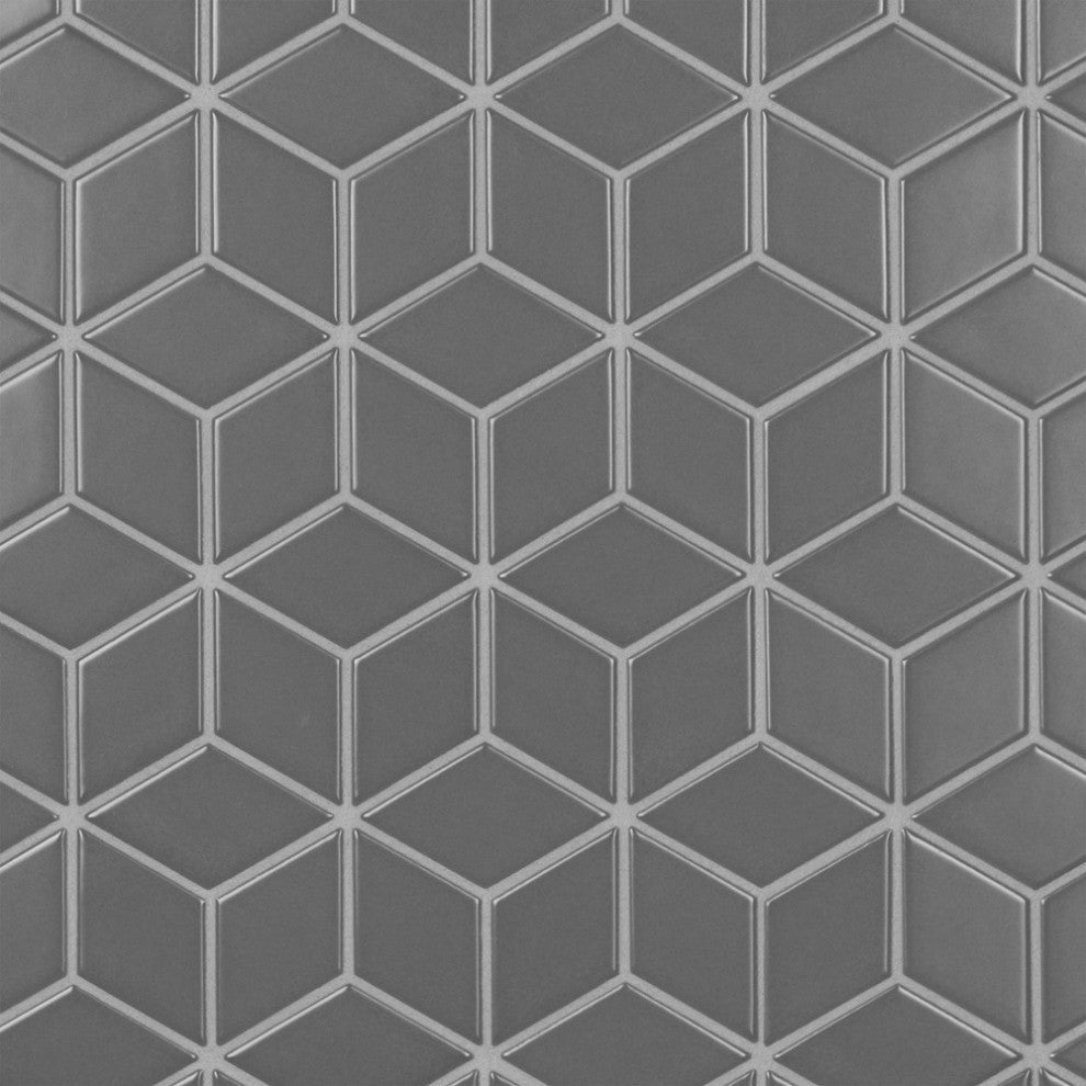 Metro Rhombus Mosaic Floor and Wall Tile, Matte Grey