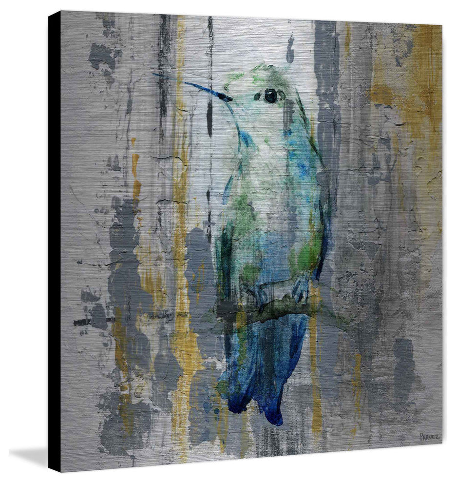 "Blue Songbird" Painting Print on Brushed Aluminum, 18"x18"