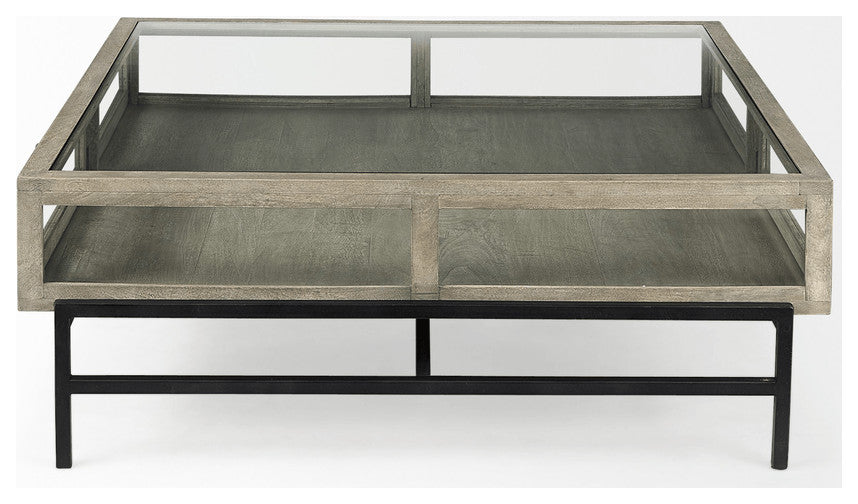 42" Brown Glass Square Coffee Table