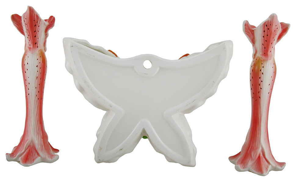 3 Pc. Pink Tiger Lily Flower Candle Holder and Butterfly Vase Set