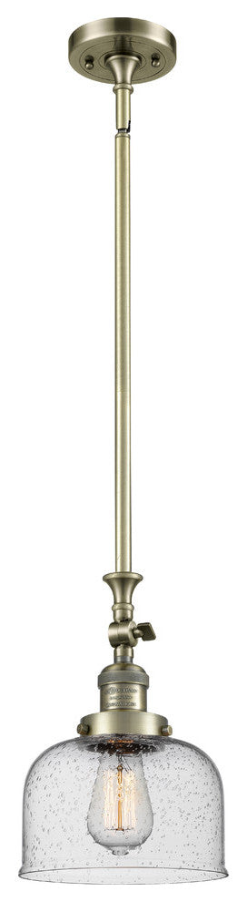 Large Bell 1-Light LED Pendant, Antique Brass, Glass: Seedy