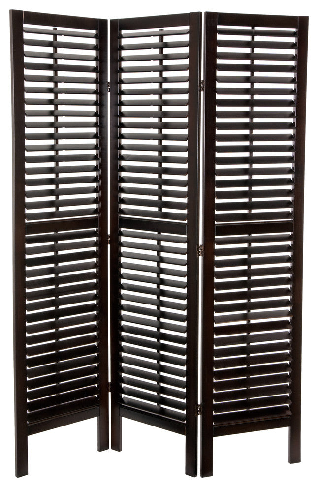 6' Tall Double Shutter Room Divider, 3 Panels, Walnut