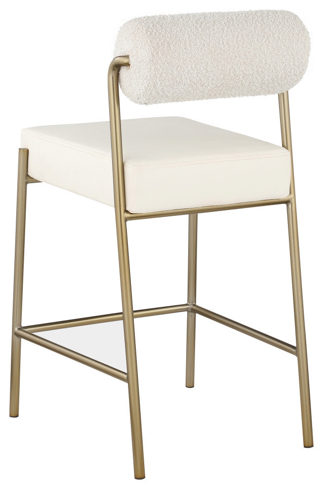 Carly Faux Leather Seat/Boucle Fabric Back Counter Stool, Cream