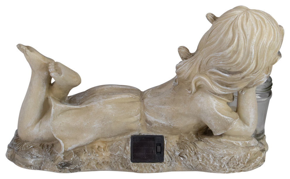14" Lounging Girl Solar Powered LED Patio Garden Statue
