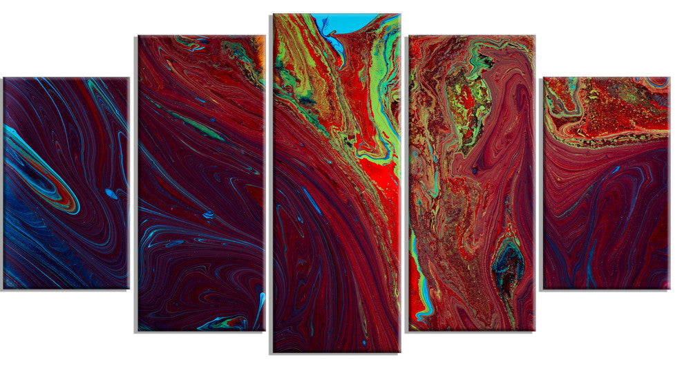 "Dark Red Abstract Acrylic Paint Mix" Canvas Print, 5 Panels