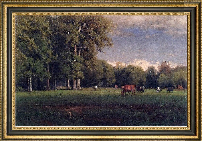 George Inness Landscape With Cattle Framed Premium Canvas Print, 18"x27"
