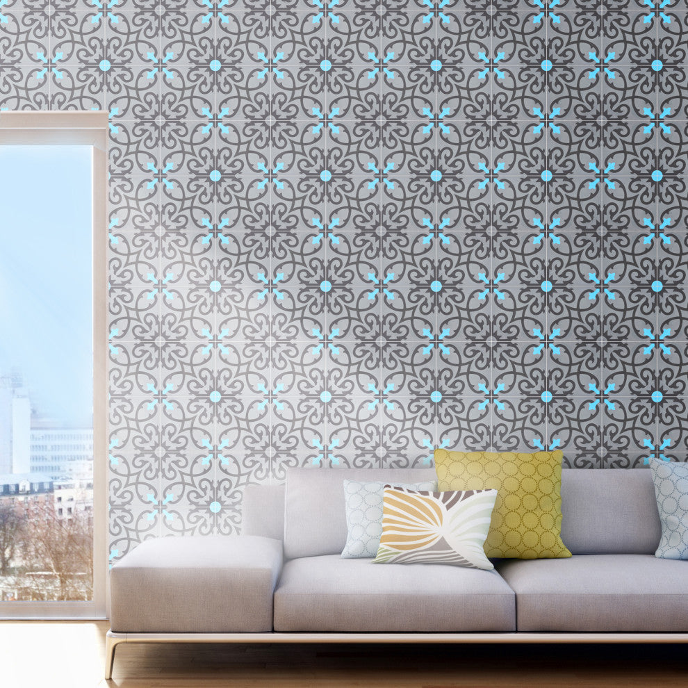 Agadir Handmade Cement Tile, Gray/Black/Blue, Sample