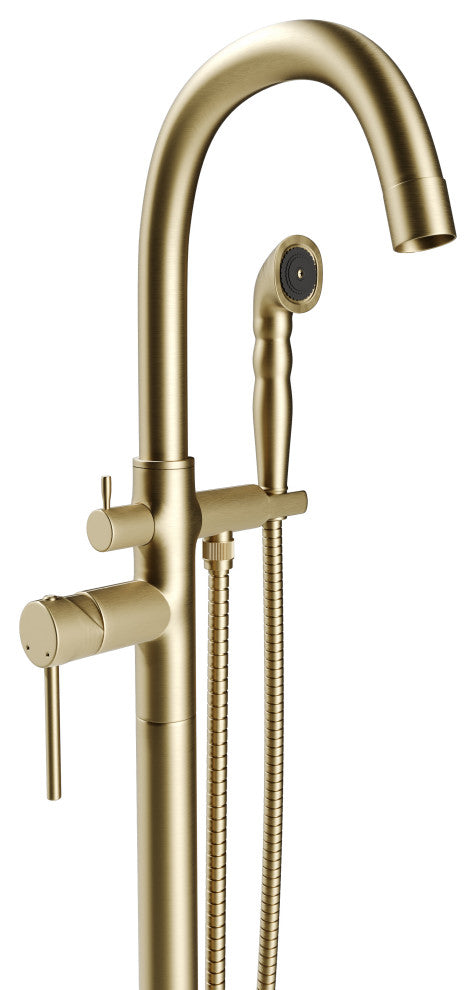 CastelloUSA Neptune Freestanding Tub Filler Faucet, Brushed Gold, Breeze Handle