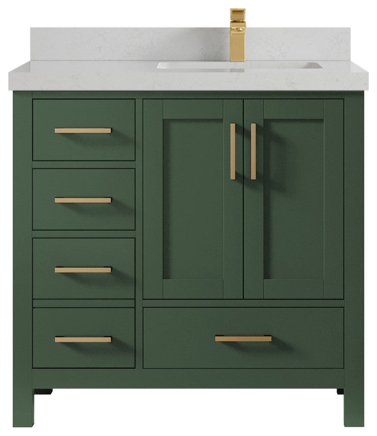 Malibu 36 Right Offset Bath Vanity in Lafayette Green 2" Carrara Quartz