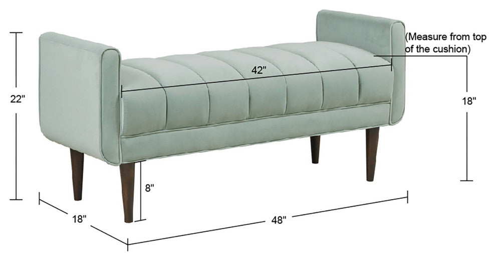 Madison Park Linea Velvet Upholstered Modern Accent Bench, Seafoam Green