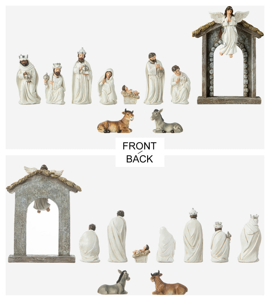11-Piece Ivory Resin Nativity Figurine Set