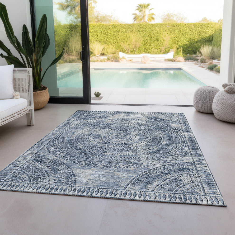 Indoor/Outdoor Sedona SN7 Indigo Machine Washable 3' x 5' Rug