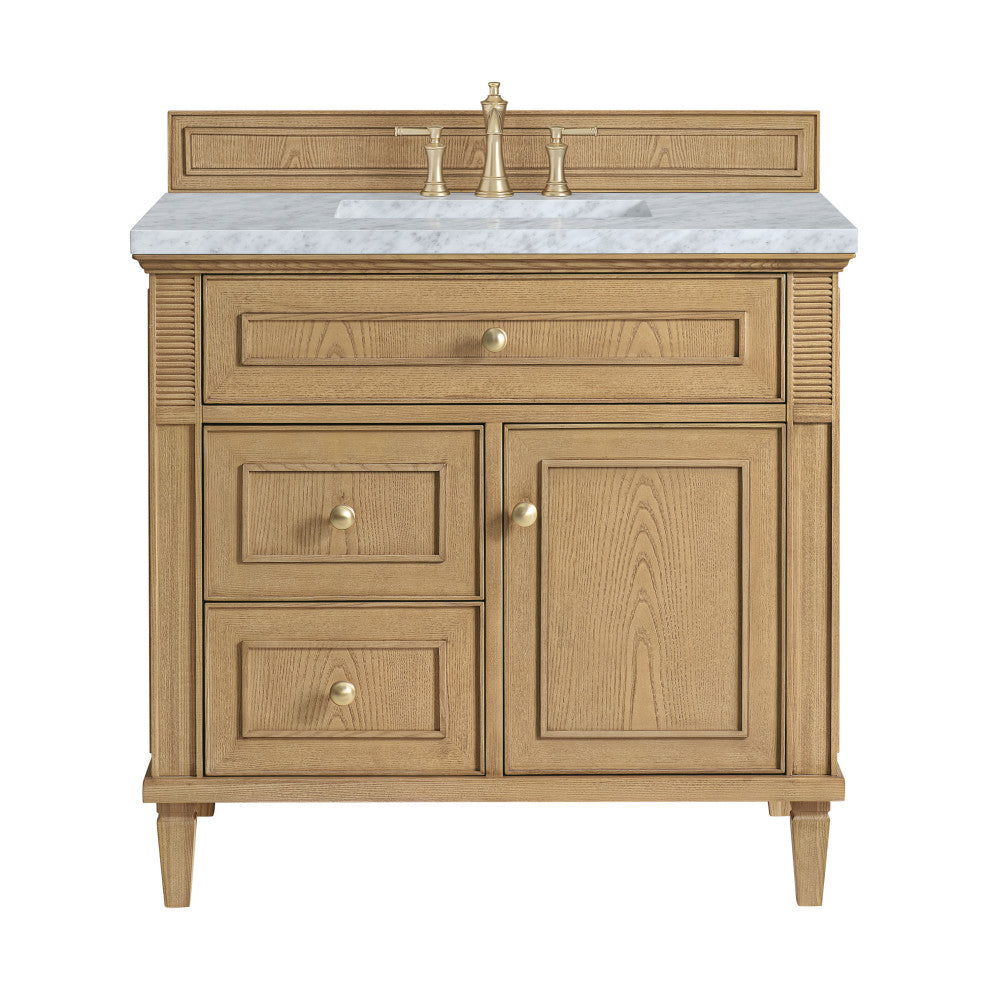 Lorelai 36" Single Vanity, Light Natural Oak, 3 CM Carrara White Marble Top