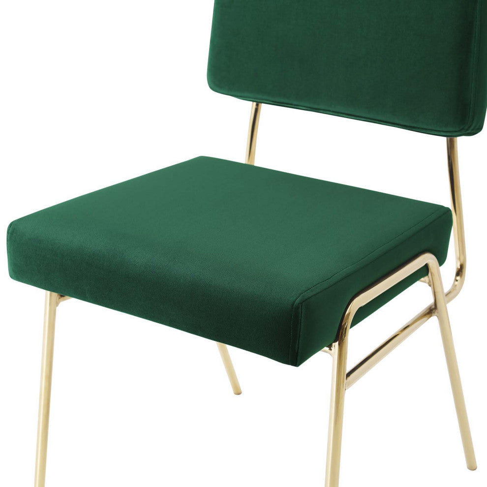 Side Dining Chair, Velvet, Metal, Gold Green, Modern, Cafe Bistro Restaurant