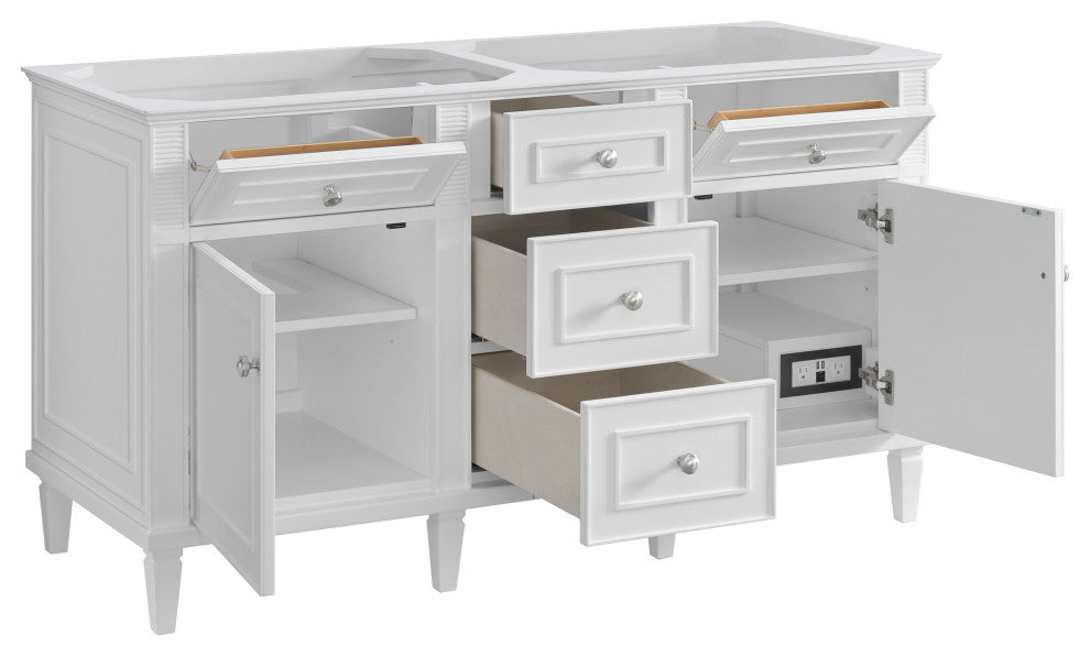 Lorelai 60" Double Vanity, Bright White, 3 CM White Zeus Top