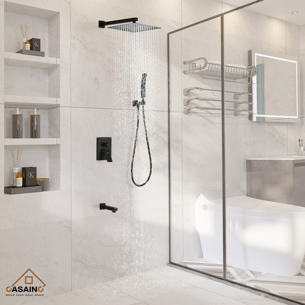 12" Wall Mounted Shower System with Bathtub Faucet,Matte Black