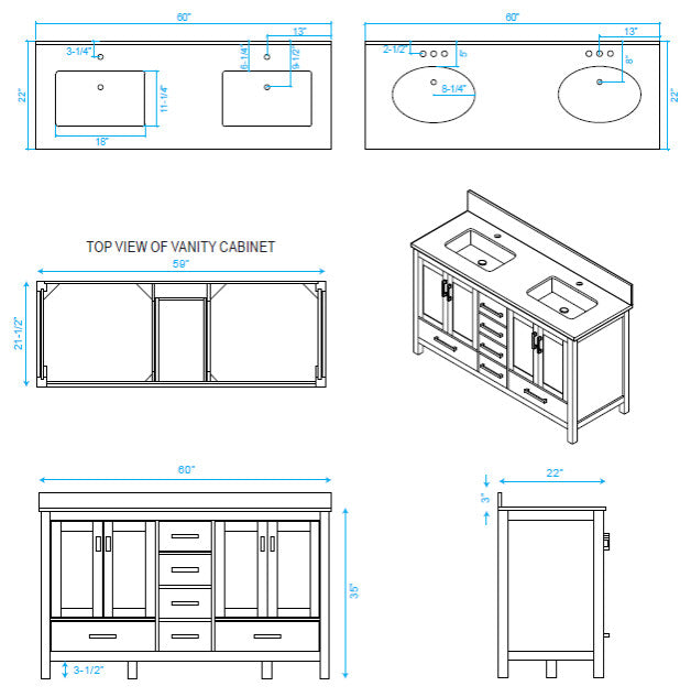 Wyndham WCS141460DWHCMUNOMXX 60 Inch Bathroom Vanity in White Finish