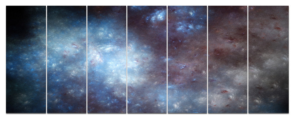 Blue Grey Starry Fractal Sky, Abstract Art on Canvas, 83"x32", 7 Panels