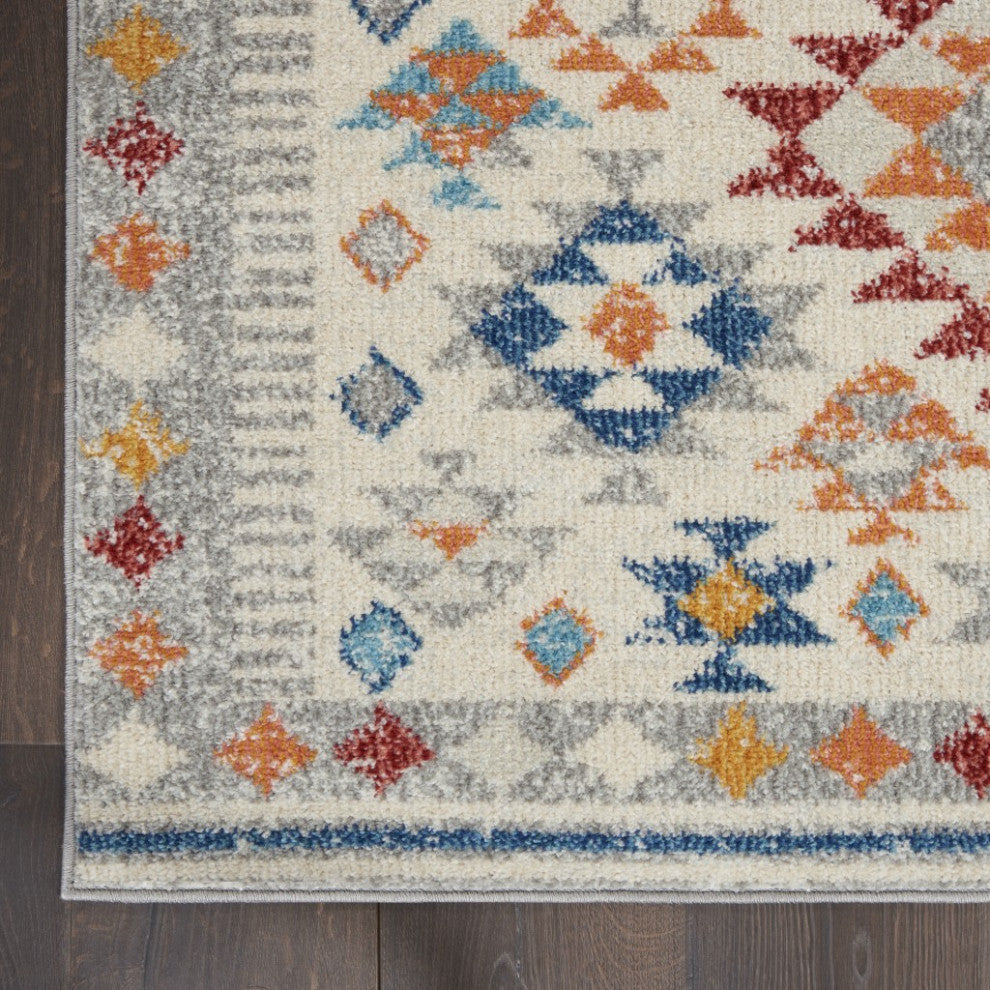 5" x 7" Ivory and Red Diamonds Area Rug