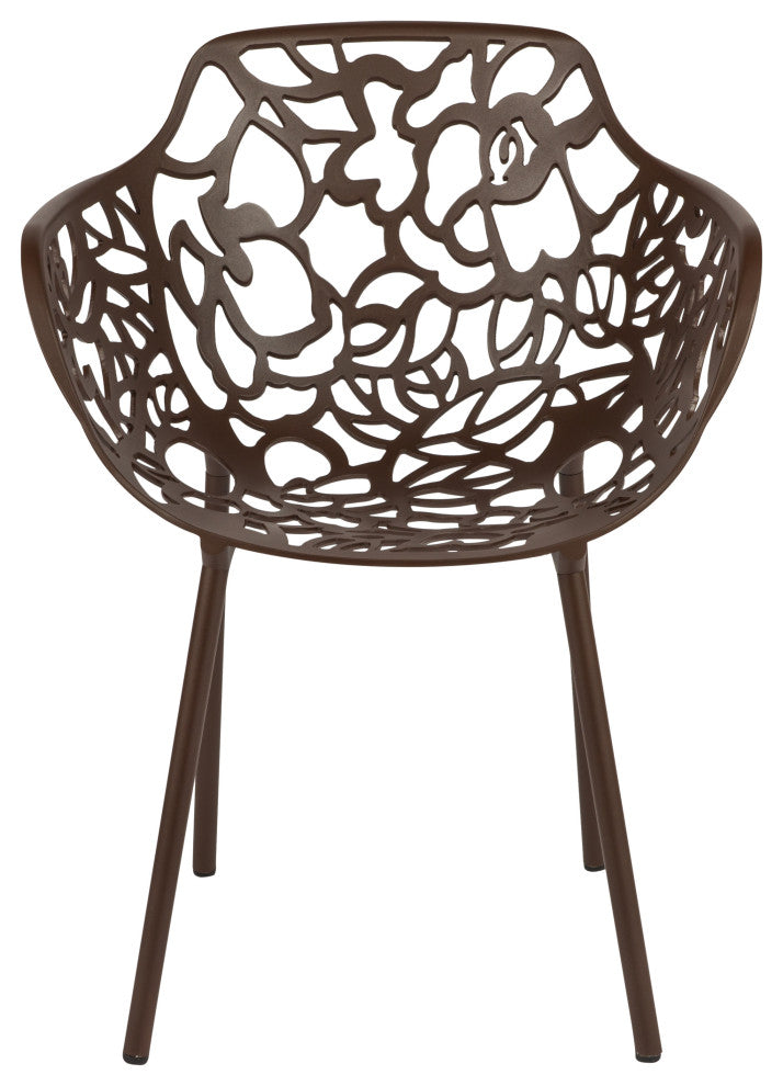 LeisureMod Devon Aluminum Patio Dining Set With Table and 2 Armchairs, Brown