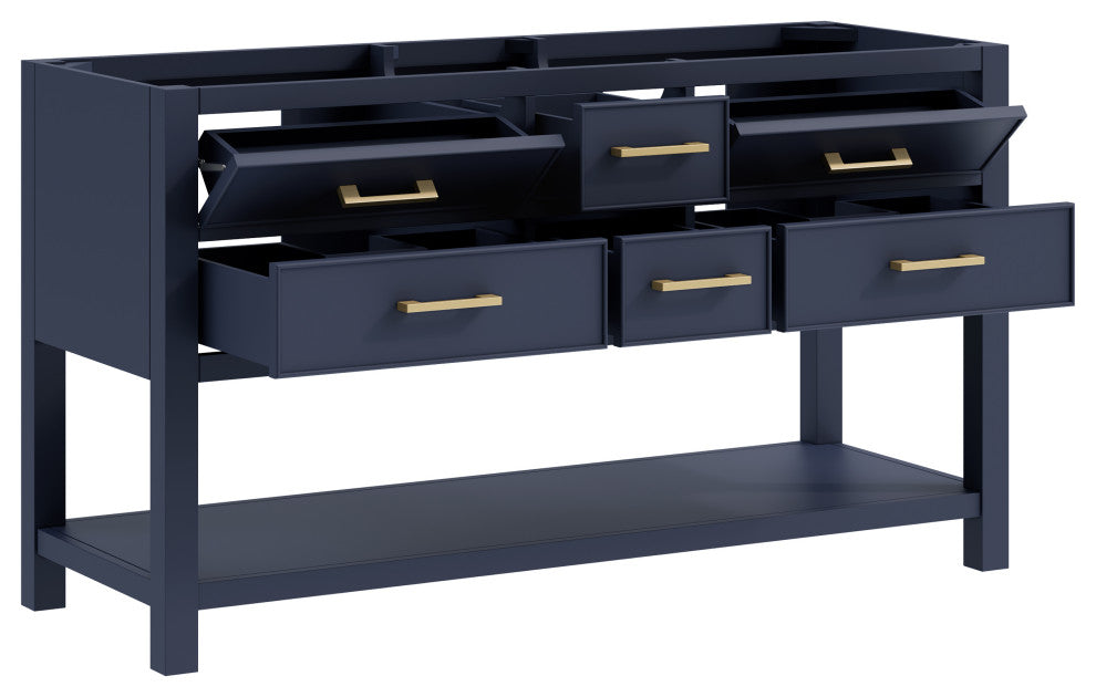 Avanity Brooks 60" Double Vanity, Navy Blue and Cala White Engineered Top